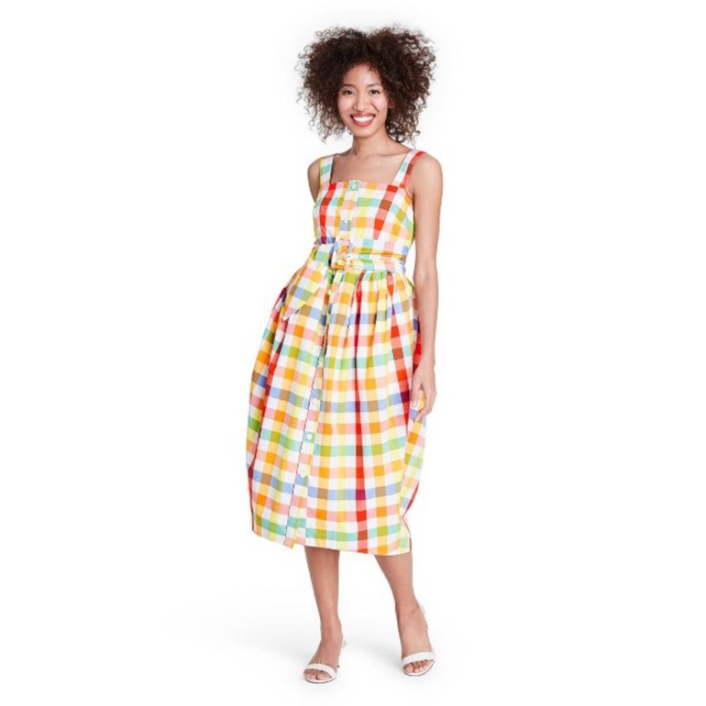 CHRISTOPHER JOHN ROGERS Plaid Wide Strap Tie Dress